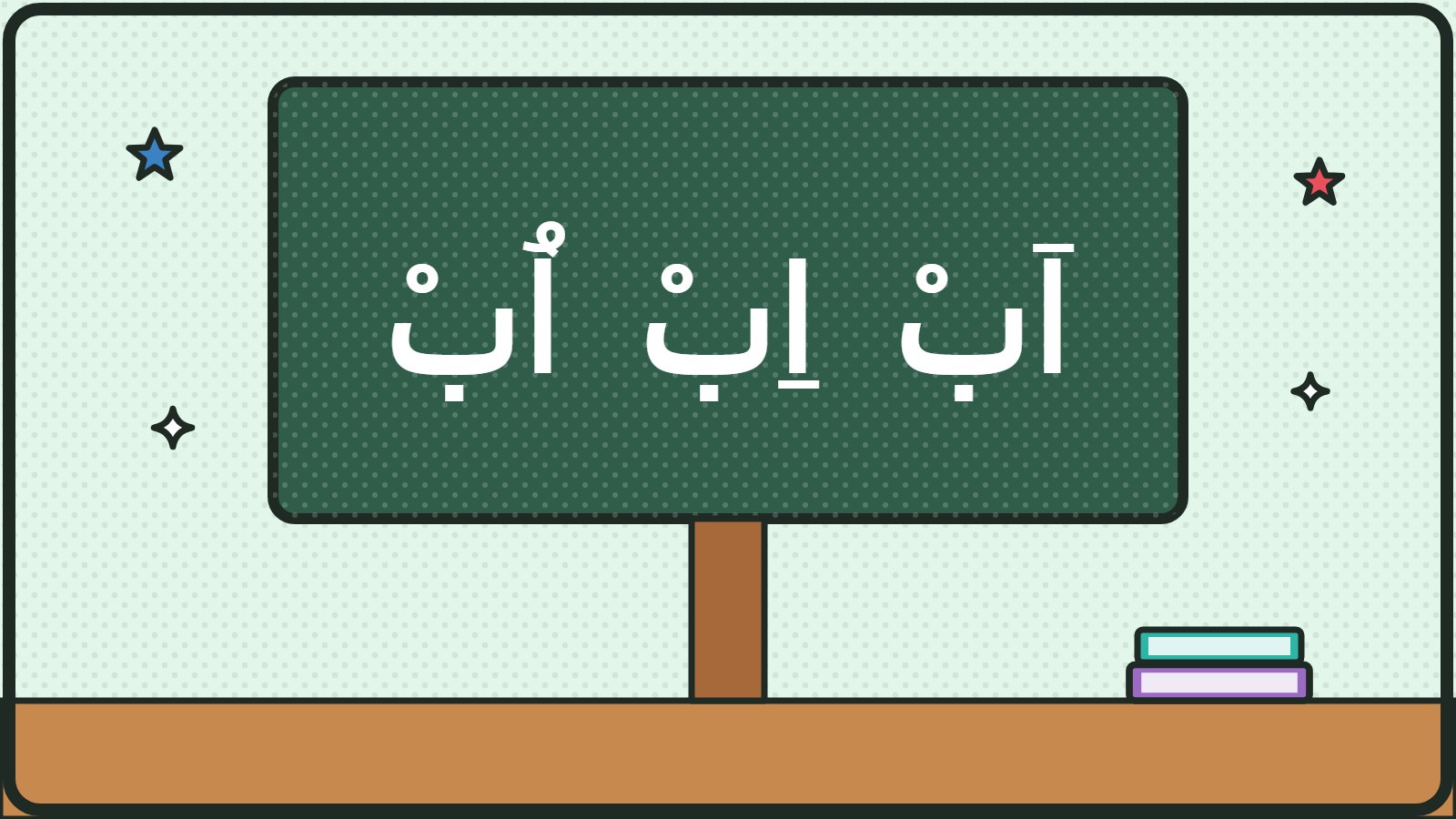 رسم: سبّورة عليها اَبْ اِبْ اُبْ
